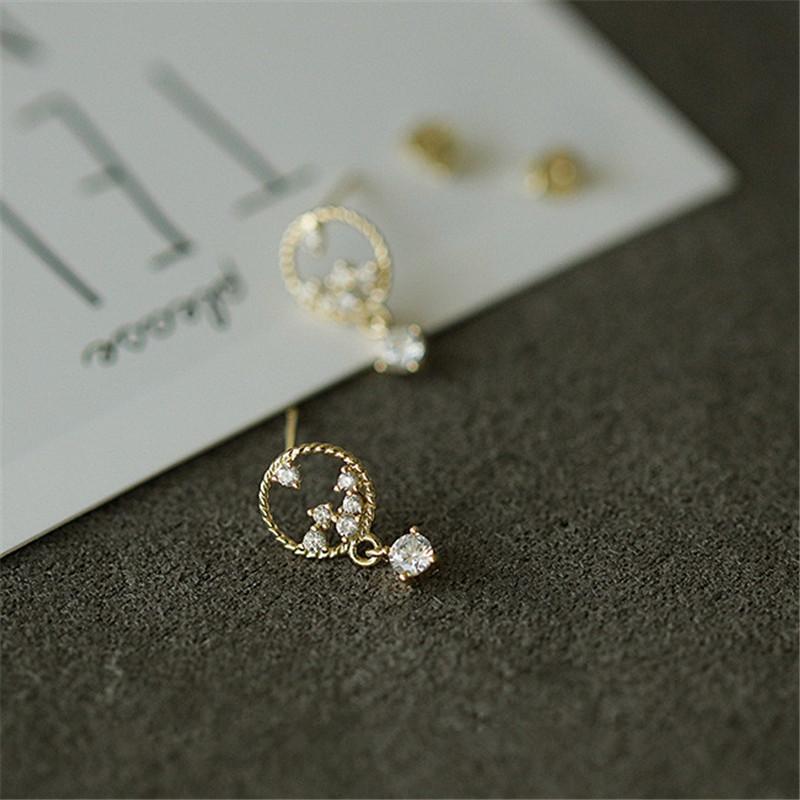 925 Sterling Silver Korean Version Simple Mysterious Star Earrings Pavé Crystal Party 14k Gold Plating Jewelry Girlfriend Gift