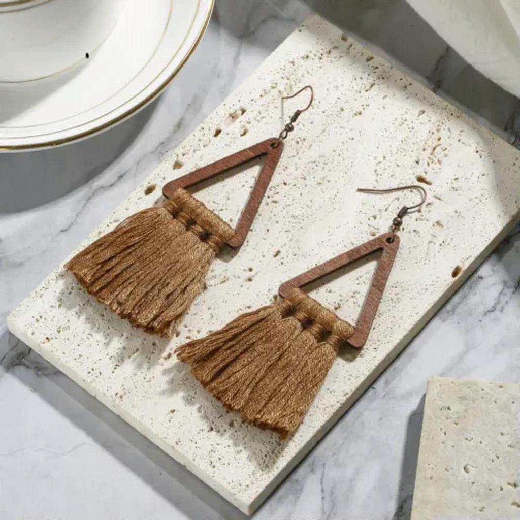 RSAMD Vintage Triangle Multicolor Tassel Earrings Ethnic Boho Drop Earring for Women-Brown