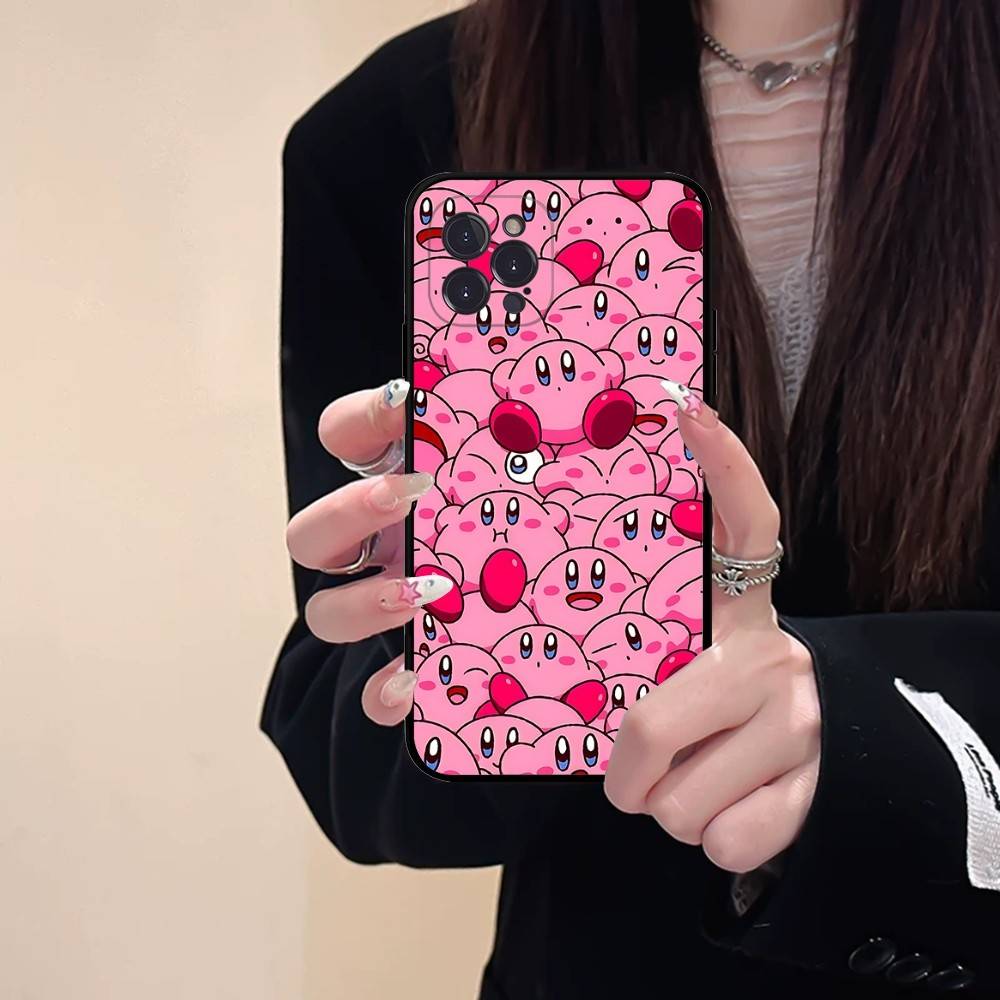 Anime K-Kirby Lovely Phone Case For Iphone 16 15 17 13 14 12 11 Pro Max Plus Black Shell Cover Case