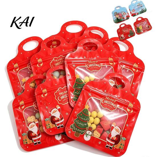 Holiday Gift Exchange Packaging Christmas Treat Bags with Handles, Self-Seal Candy Cookie for Decorative Snack Containers Party Favors, Clear