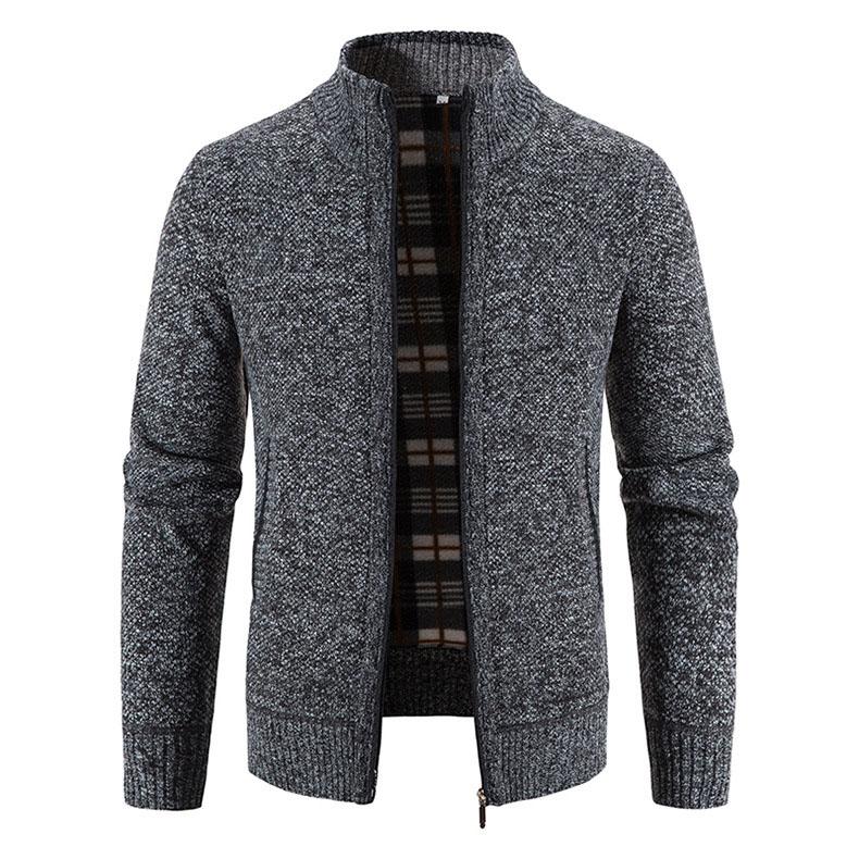 

Autumn and Winter Men s Plus Velvet Thick Stand-up Collar Cardigan Sweater Warm Sweater Coat Zipper Cardigan Men s Trend L темно-серого