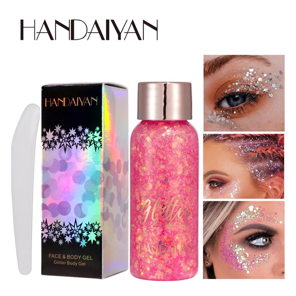 HANDAIYAN Chunky Glitter Face and Body Gel Set, Holographic Liquid Sequin Shimmer Eyeshadow, Sparkle Festival Hair Makeup for Stage Rave Party