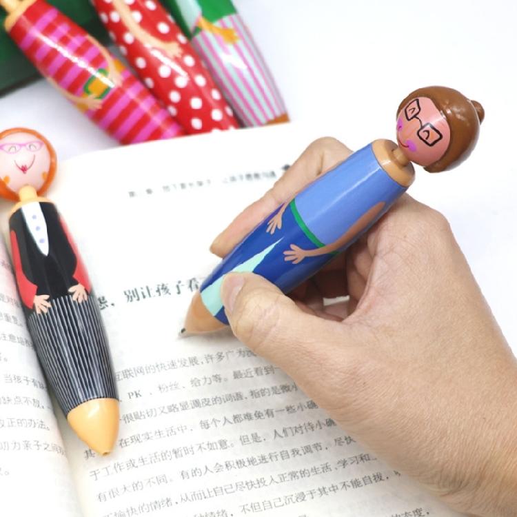 5 Pcs Creative Doll Retractable Ballpoint Pen Smooth Writing Pen Blue Ink Press Pen School Office Supplies for Student
