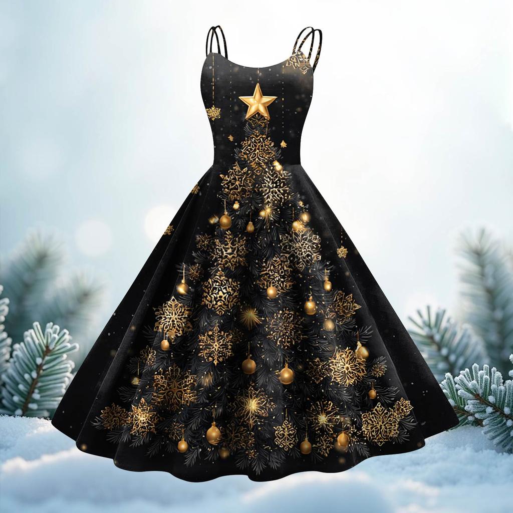 Women's Fashion Christmas Printed Sexy Strapless Gothic Cocktail Dress Punk, Vintage Dress.