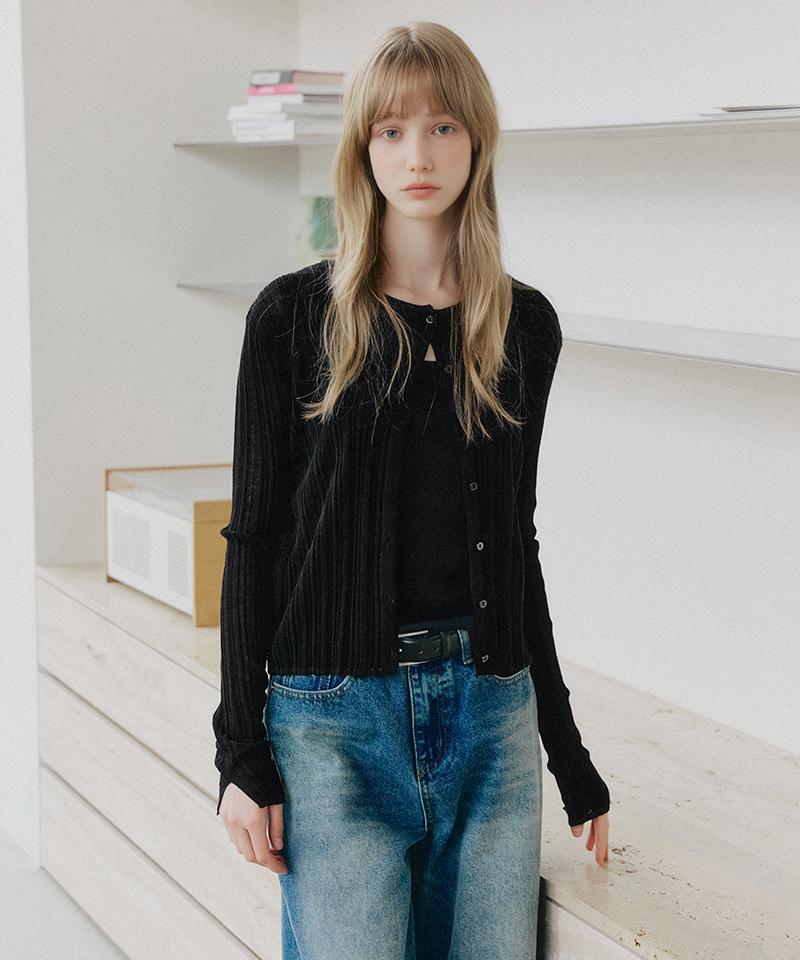 LEFTSEOUL All Day Linen Blend Cardigan [Black]