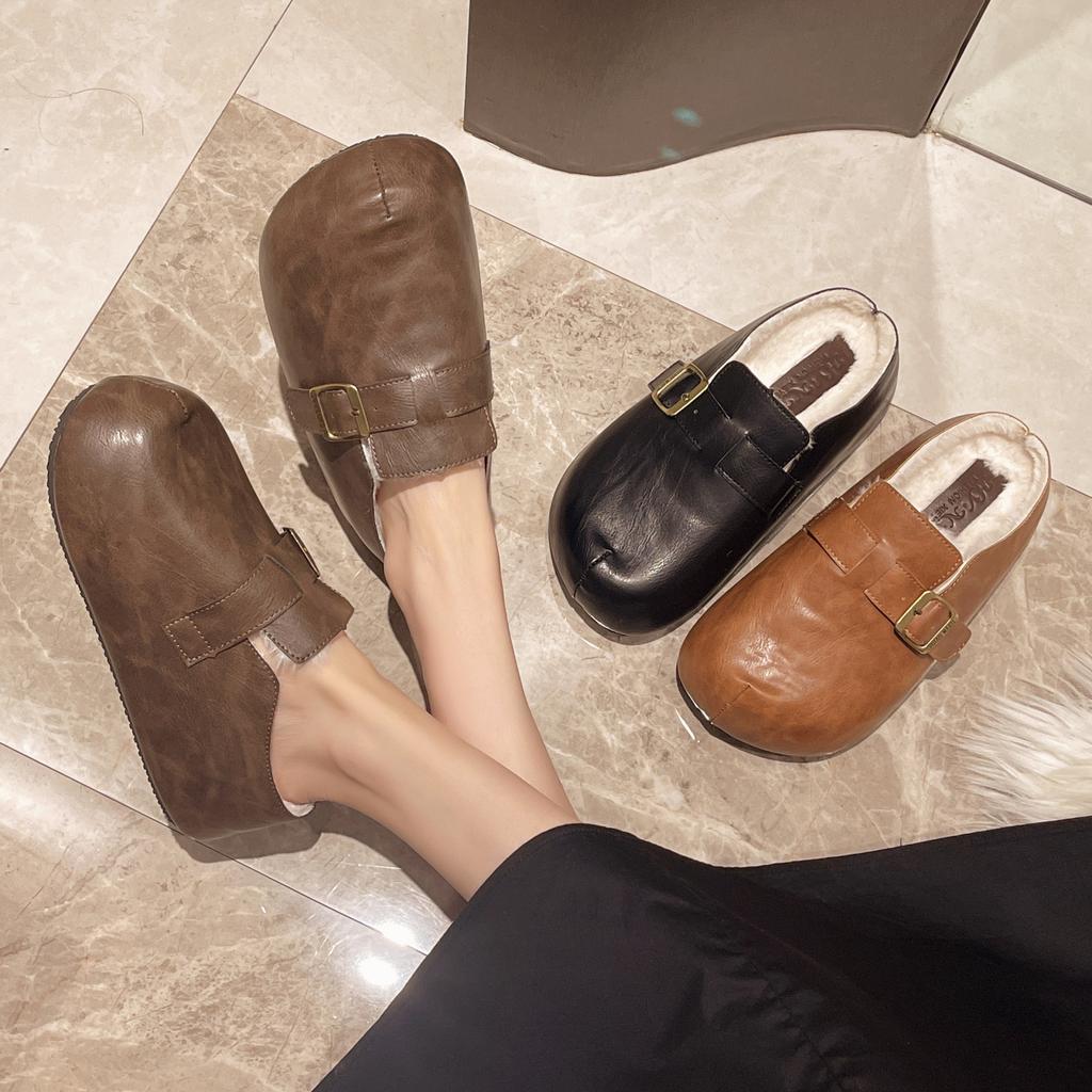 Women's Solid Color Flat Shoes 2024 New Velvet Inner Warm Windproof Outdoor Leisure Comfortable Women's Slippers Loafers