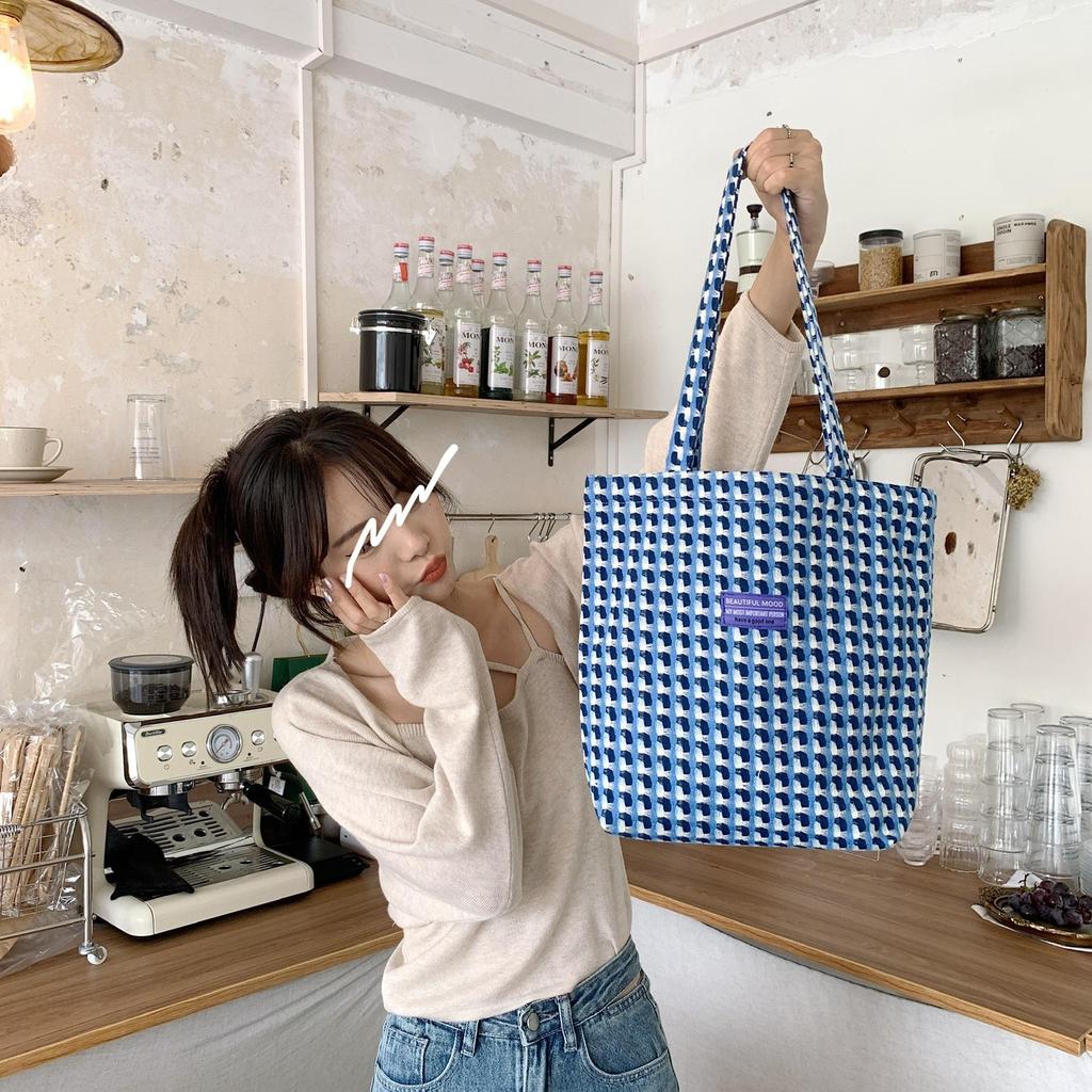 Women Woolen Vintage Plaid Shoulder Bag Versatile Canvas Student Large Capacity Handbag