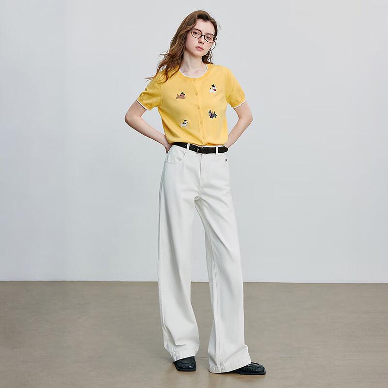 Chuyu Damen Lyocell Hunde-Jacquard Kurzarm-Cardigan