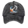 Washed Cotton Baseball Cap Vintage Style Soft Top Denim Hat with Printed Rocket and Moon Design Adjustable Closure for Casual Wear
