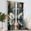2 pcs   versatile polyester transparent curtains for home decoration Swan for use in bedrooms and living rooms