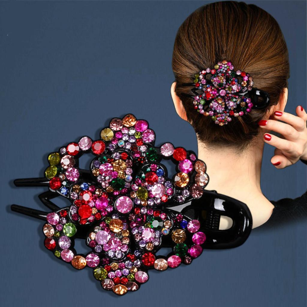 Rhinestone Flower Hair Claw Clip Crystal Decorative Hair Accessory Elegant Design Durable Construction Suitable for Various Hairstyles