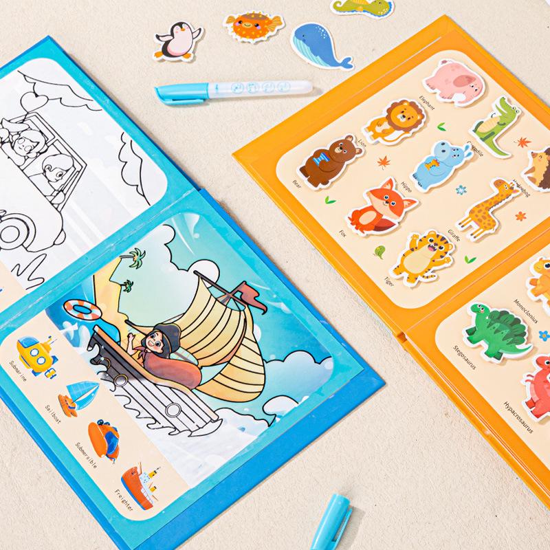 Children's Reusable Graffiti Quiet Book: Animals & Transportation Educational Toy for Toddlers