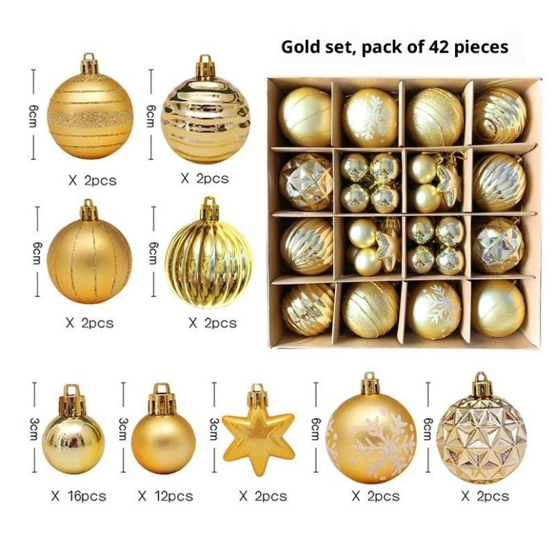 Xmas Tree Ornaments 42/44 Pcs Holiday Decor PVC Glossy Ball Set Christmas Decorations