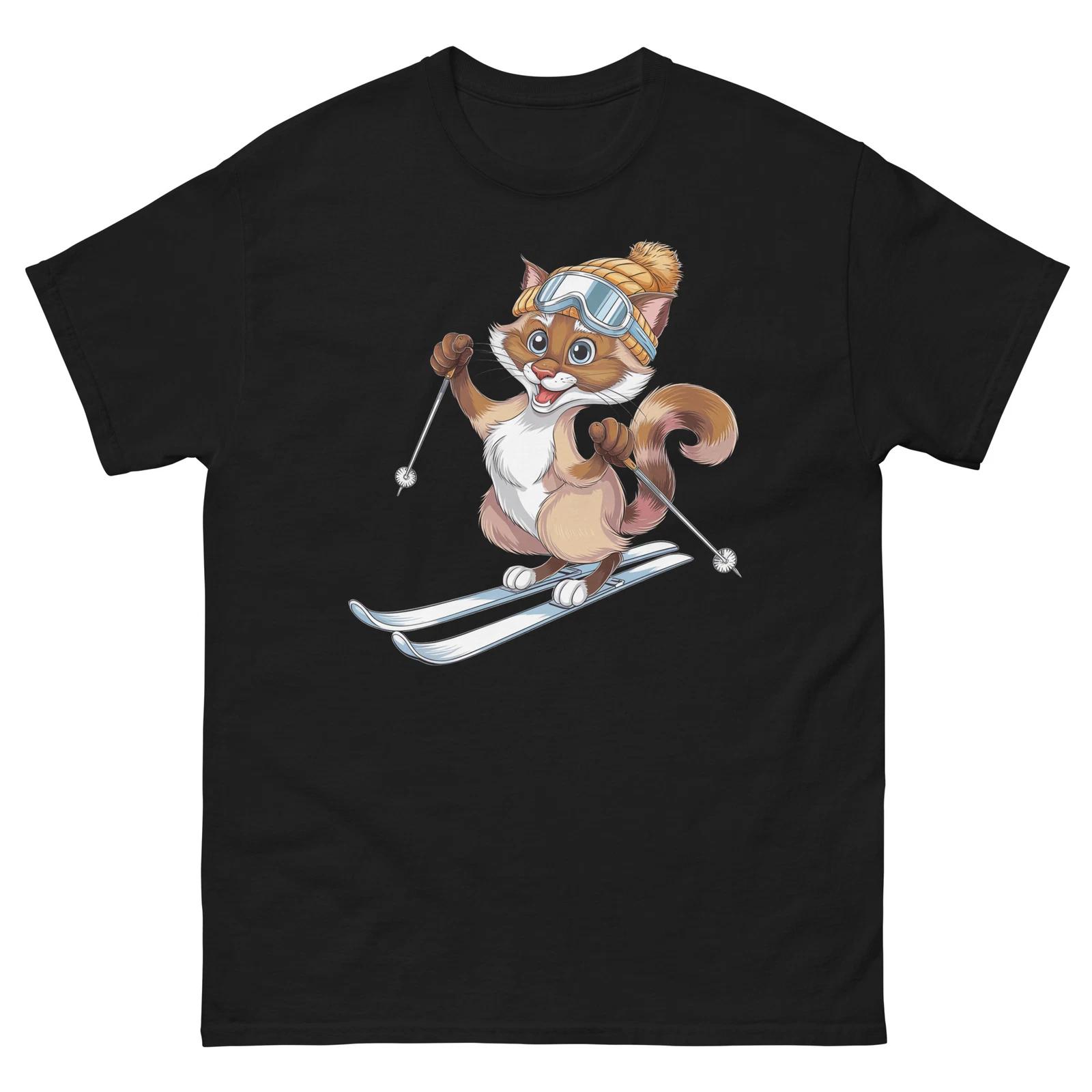 Siamese Cat Skiing Fun Ski Skier Shirt T-Shirt M