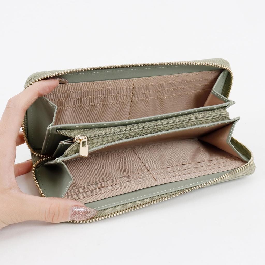 Long Round Cute Cat Character Floral Embossed [Shanfy] Women's Wallet, Zipper, Brooch, (Brown)