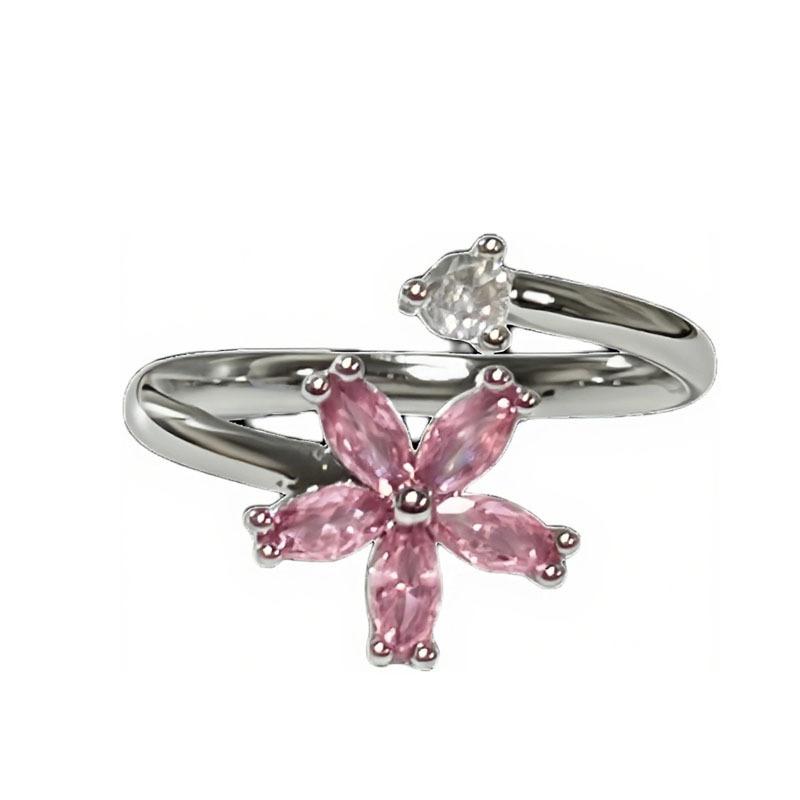 Colorful Zircon Flowers Exquisite Binning Flowers Small Building Sweet Opening Ring Women's Hot Sale High-end Light Luxury Versatile Ring