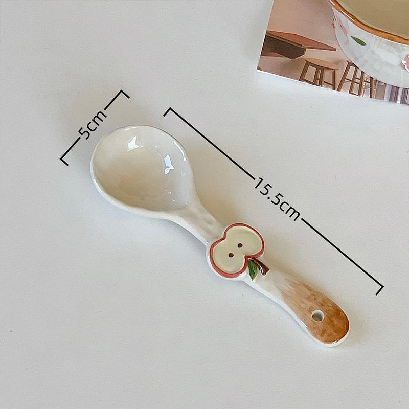 Roztomilá keramická lžička pod glazurou, dlouhá rukojeť, ideální pro domácí dezertní lžičku, jogurt, ovesnou kaši