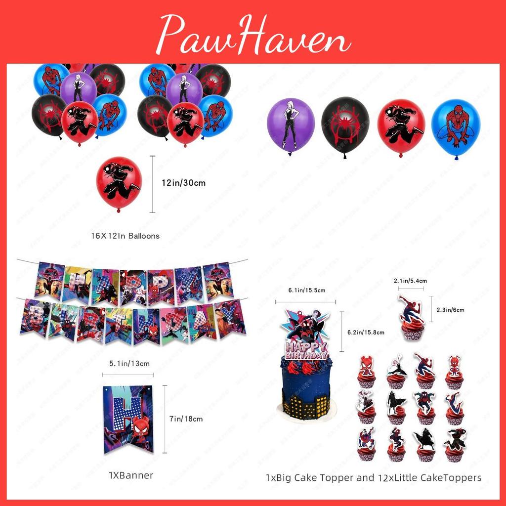 The Spiderman Into Spiderverse Birthday Party Flag Pulling Set Decoration