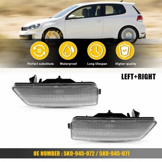 2PCS Lens Clear Front Bumper Side Marker Lights For 2010-2014 VW MK6 Golf GTI