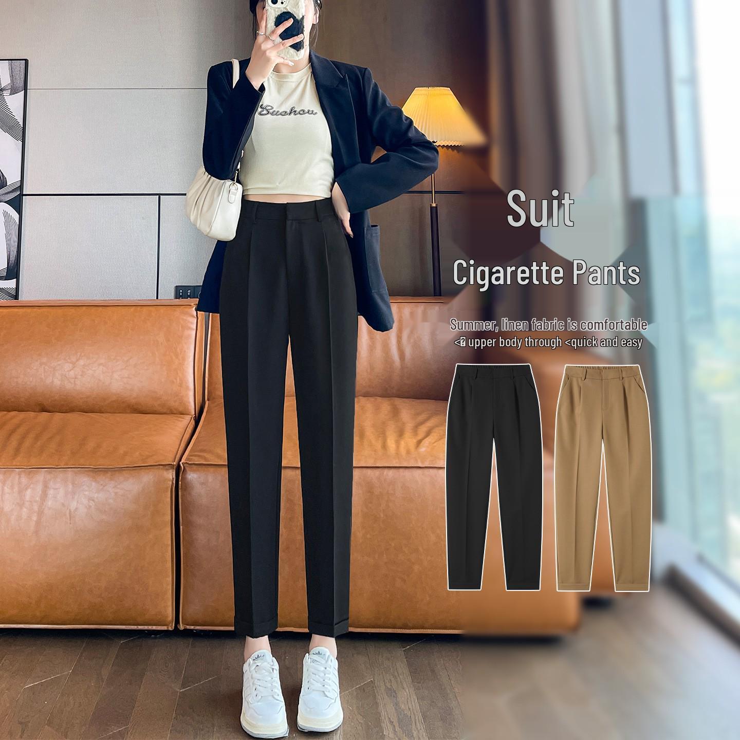 Women s High-Waist Slimming Black Cigarette Harem Pants 4XL recommended for 160-180 jin