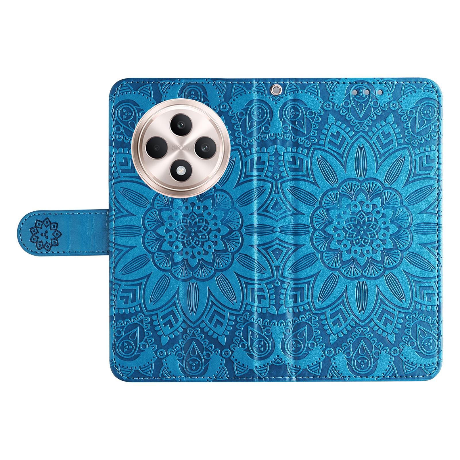 

For Oppo Reno12 F 5G Case Sunflower Phone Leather Cover with Magnetic Clasp Blue