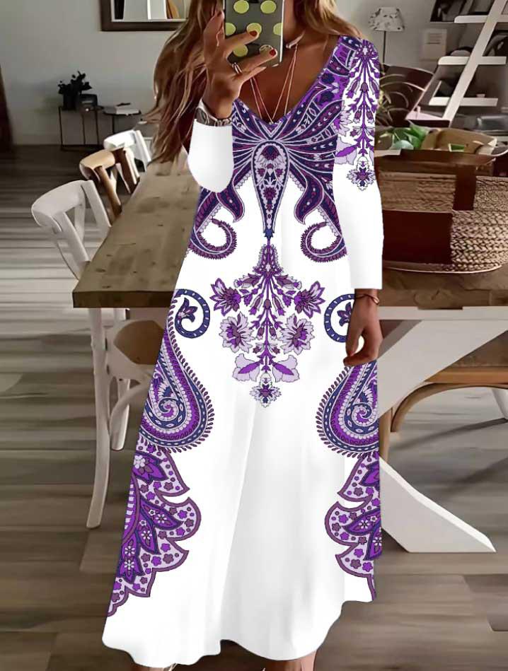 2025 Europäisches & Amerikanisches Herbst-Print Langarmkleid