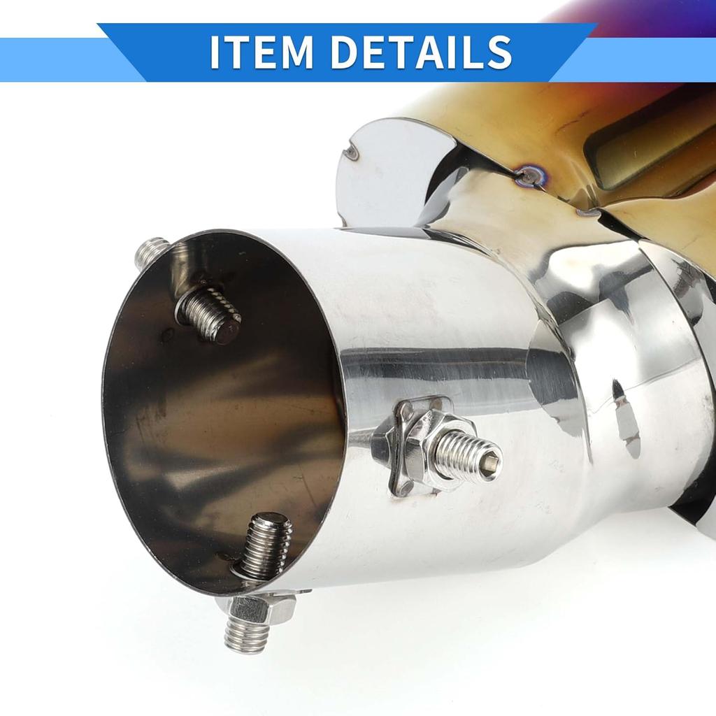 Slant Dual Exhaust Tip, 2.4" Inlet 4.9" Outlet 6.7" Length Tailpipe Universal for Car Bolt on Stainless Steel Burnt Blue