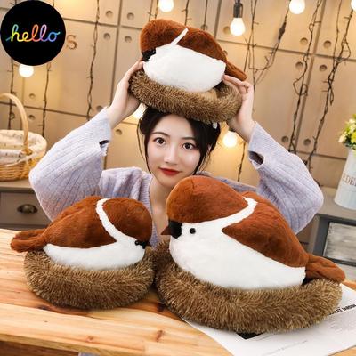 Talos Realistic Sparrow Bird Nesting Plush Stuffed Model Cus On Sofa Bed Decoration