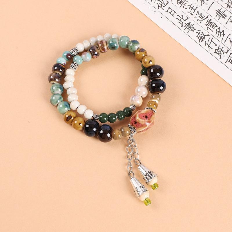 Double-layer stacked ceramic beaded bracelet men's and women's retro literary niche bracelet accessories