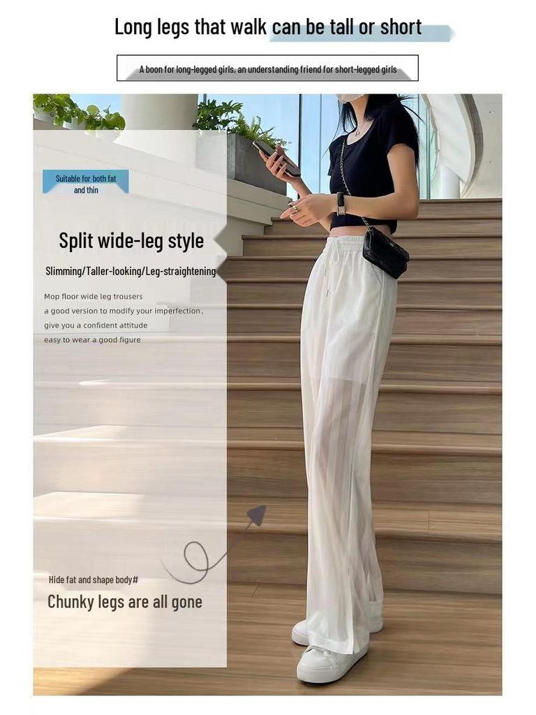 Women's Wide-Leg Mesh Split Pants – Spring/Summer 2026 Style, Sun Protection, Loose Fit, Straight Long Casual Pants