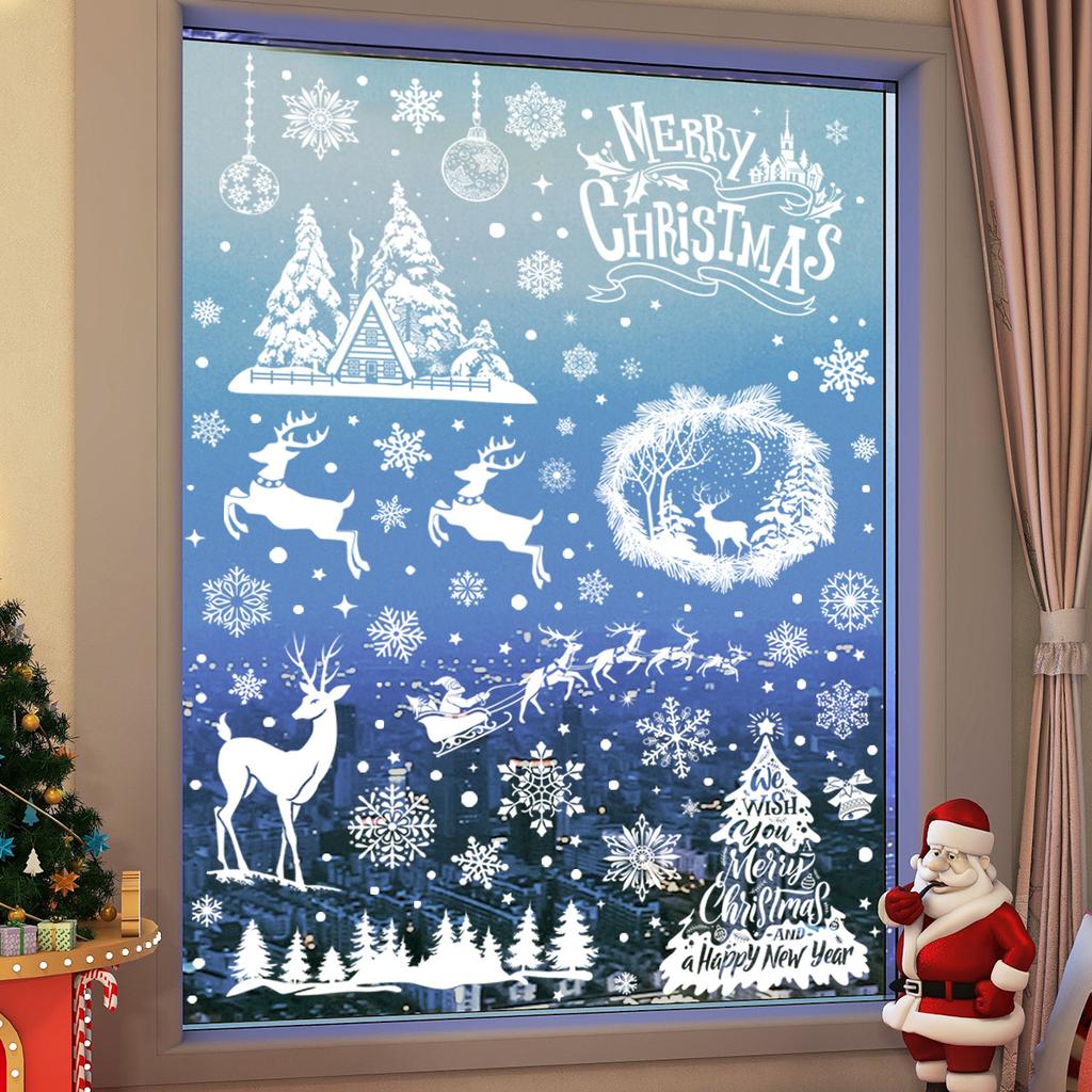 New Electrostatic Window Stickers Christmas Decorations White Snowflake Glass Window Deer Electrostatic Stickers