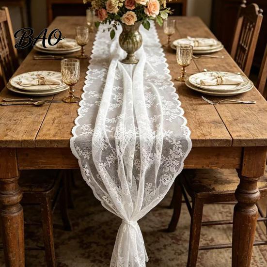 Long Lace Table Runner French Runner, Black & White Vintage for Coffee Table, Shoe Cabinet, Dining Rectangular Decorative Tablecloth Home Fine Crochet