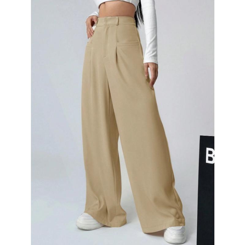 Damen Apricot High Waist Weites Bein Locker Lässig Anzug Lange Hose