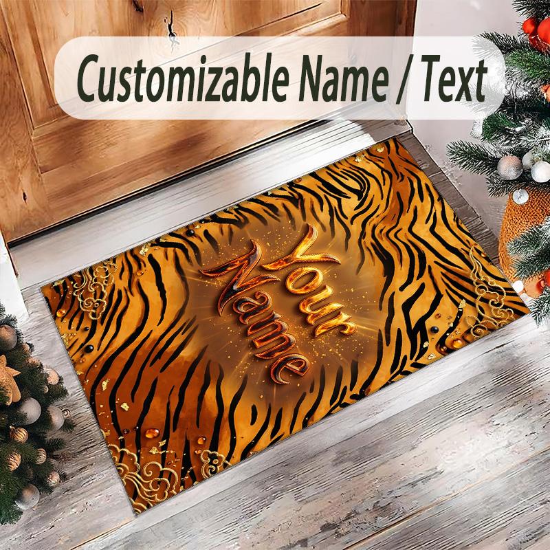 Lion Tiger Theme Crystal Velvet Rug Personalized Custom Name Text Soft Floor Mat Home Decor