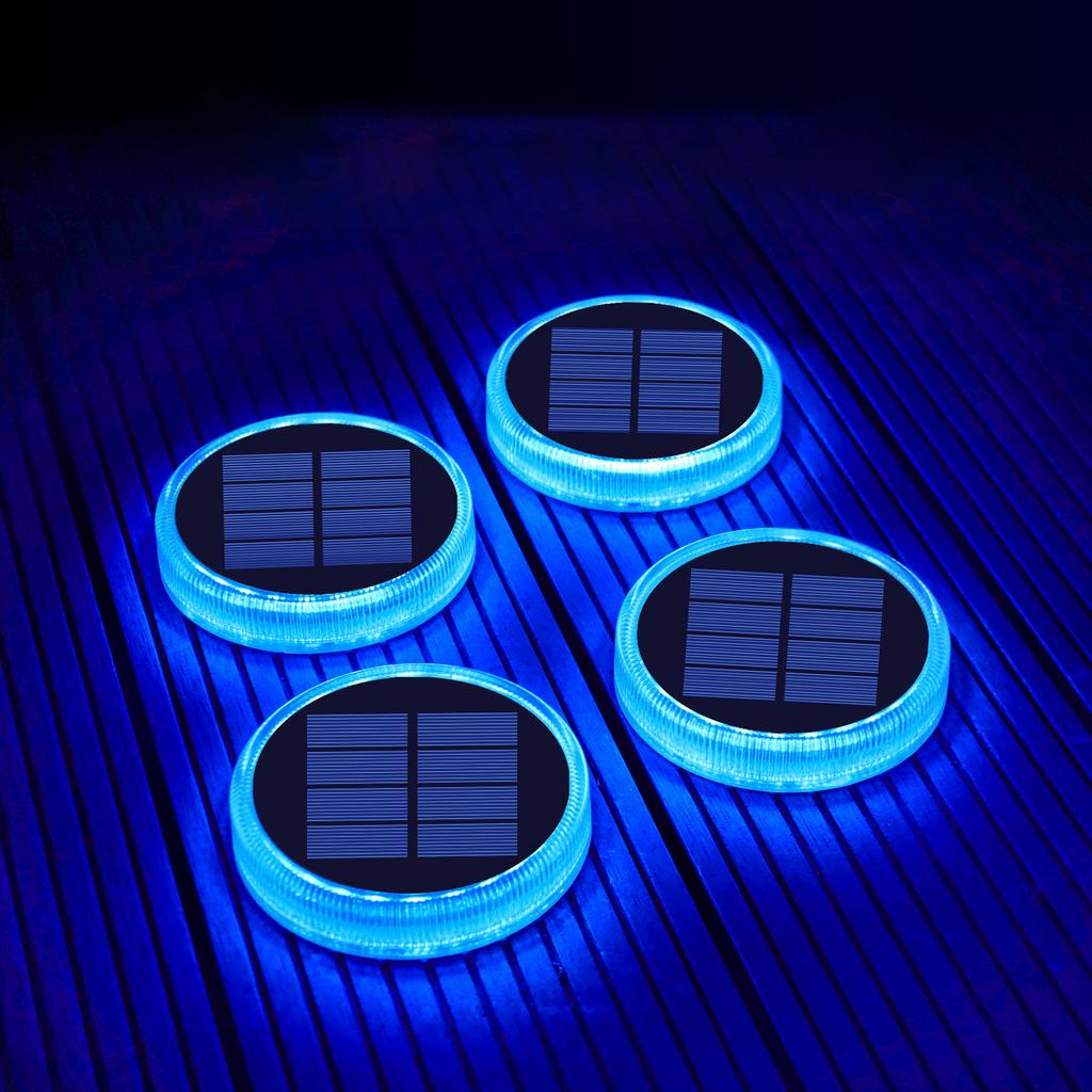 Hot Outdoor IP68 Solar Powered Blue Deck Lights 4 Pack Ground Pathway Driveway Garden Lamp Led Step Lights Landscape LiFePO4