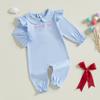Baby Girls Spring Autumn Romper Long Sleeve Doll Collar Bow Embroidery Jumpsuit  