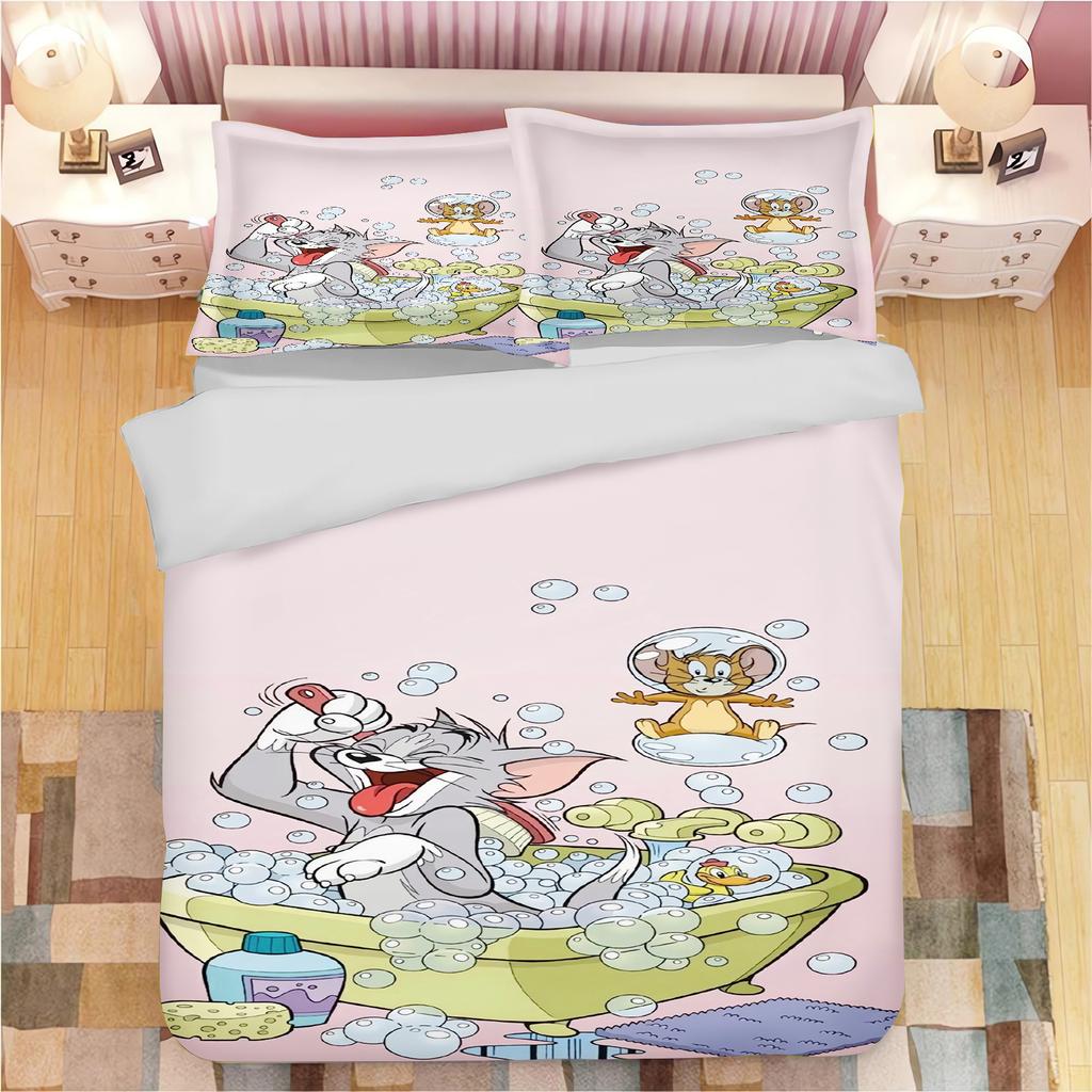 Tom and Jerry Anime Home Bedroom Comforte Nordic Polyester Material Suitable for Children and Adults 3-piece Set