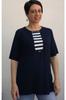 Women's Style Big Size T-Shirt Navy Blue, Navy Blue Color Blocked Combed Cotton Viscose T-Shirt