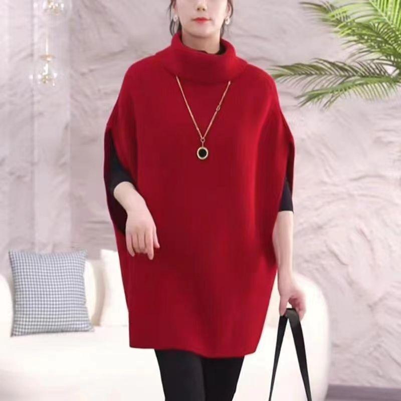 Women's Turtleneck Knitted Vest Fall and Winter Long Pullover Knitted Vest Loose Sleeveless Knitted Batshirt