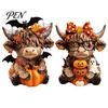 Highland Cow Figurines 2PCS Ornament, Wooden Rustic Style Figurine, Thanksgiving Polished Wood Art Theme Art, for Entrance Living Room Decor