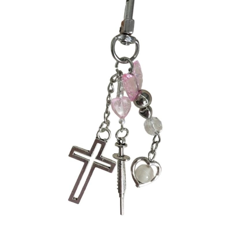 

Syringe Heart Cross Hanging Pendant Sweet Phone Strap Bag Decoration Portable Hanging Lanyard Gift for Girls Women