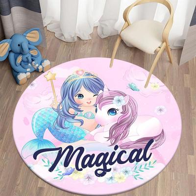 Cartoon Round Carpet Mermaid Unicorn Printed Area Rugs Kitchen Bedroom Carpet Living Room Children's Rugs Kids Play Mat
