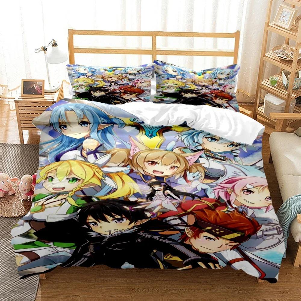 Fashion SAO Anime Art Print Three Piece Bedding Set Fashion Article Boys Or Adults For Beds Quilt Covers Pillowcases Bedding Set