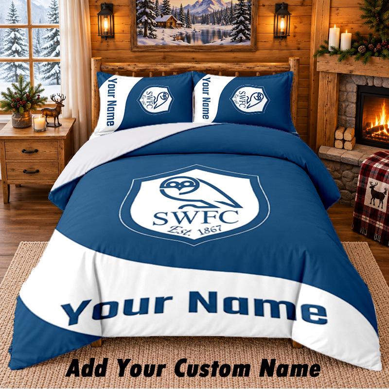 Sheffield Wednesday FC Pattern Bedding 3Pcs Set Custom Name, Bed Sheet And Pillowcases For Home Bedroom