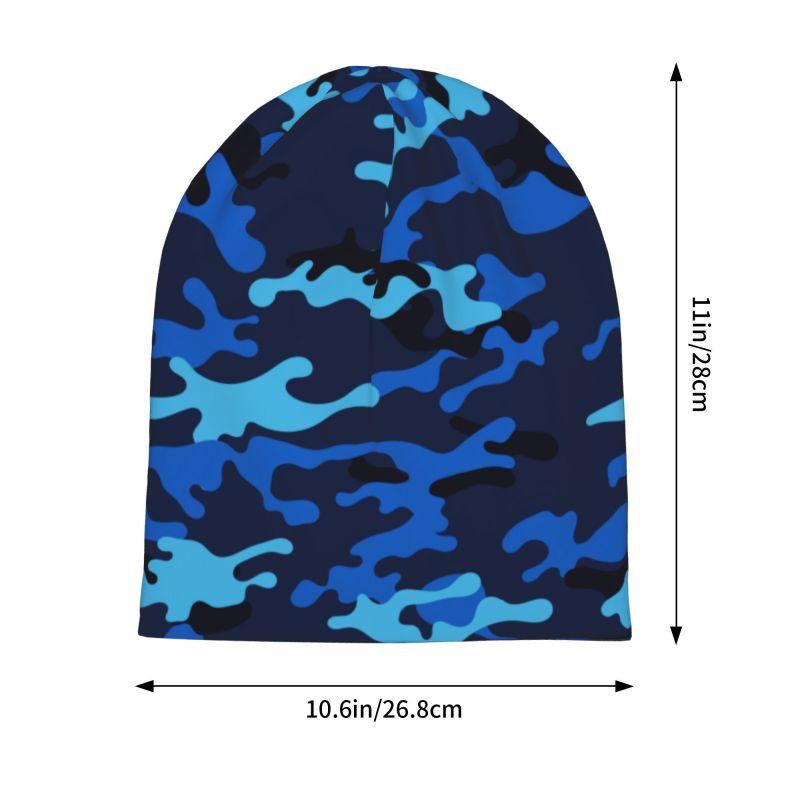 Blue Camouflage Pattern Beanie Hat Women Men Warm Bonnet Cap Adults Knitted Hat Headwear Vintage Street Skullies Beanies