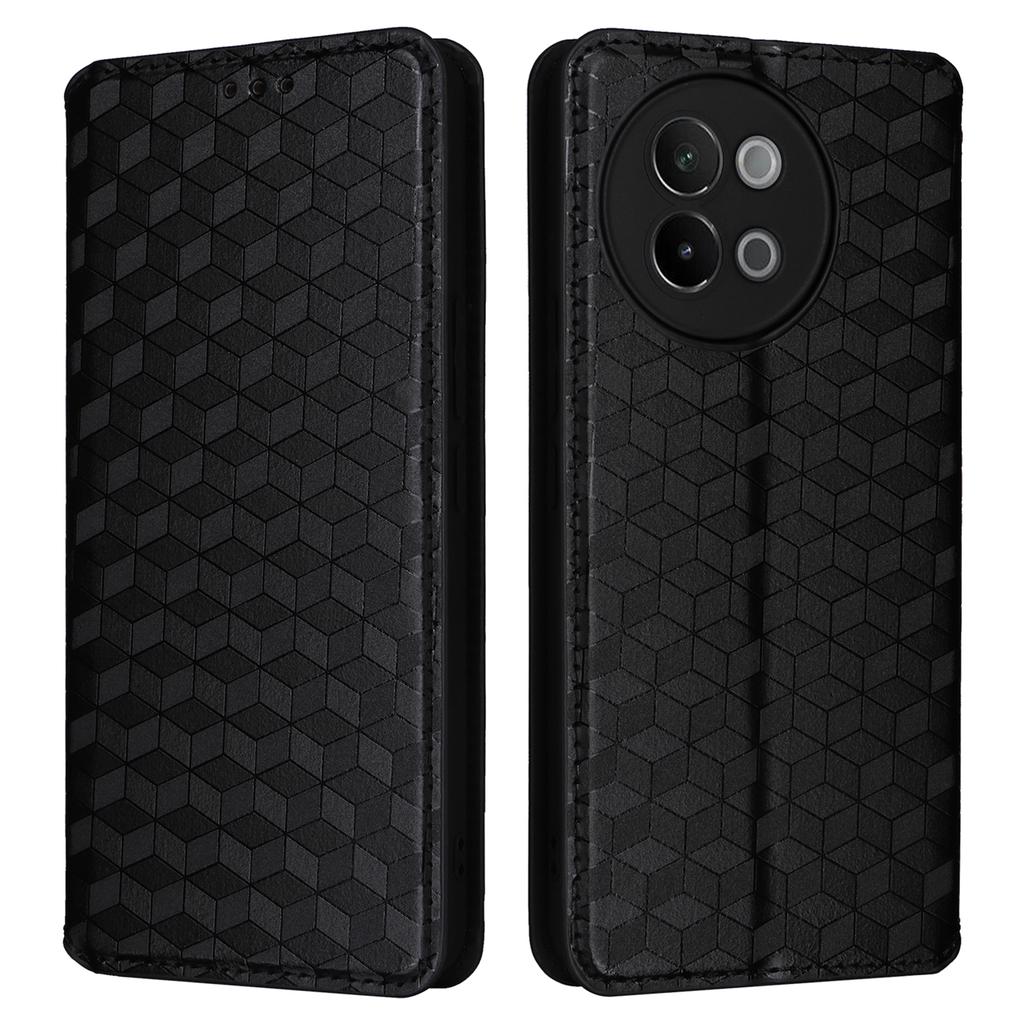 For vivo S18e 5G Leather Case Magnetic Closure Phone Cover Rhombus Pattern
