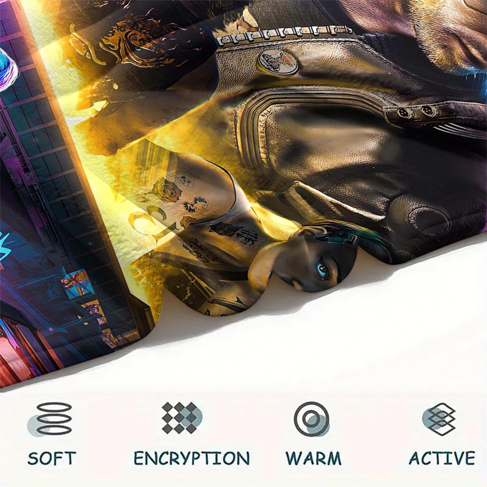 1Pc Cyberpunk Print Flannel Blanket, High quality Comfortable for All Seasons, Home Decor, Warmth and Comfort, Perfect for Christmas Gifts