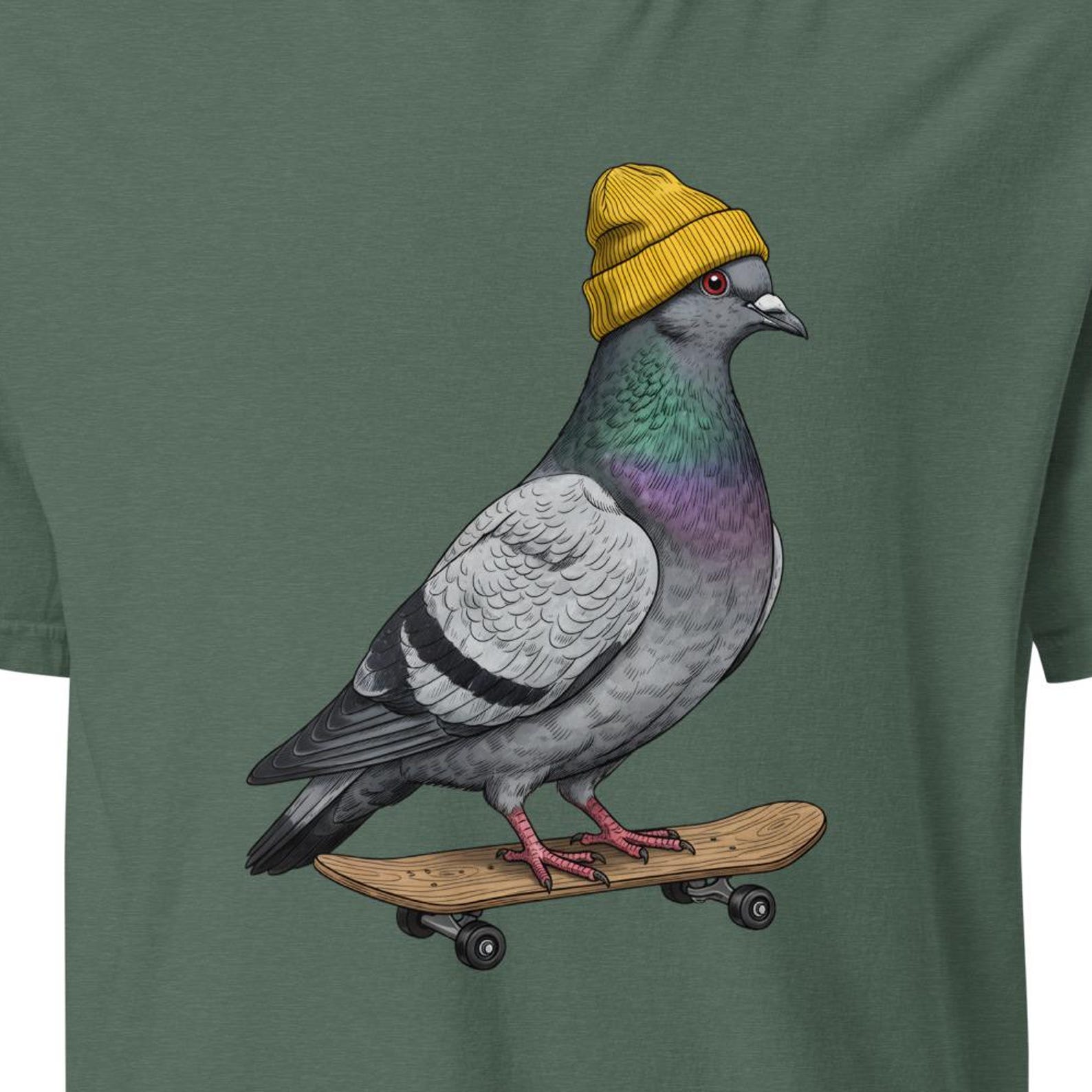 Skateboarding Pigeon T-Shirt, Funny Bird Tee, Skateboard Bird Shirt, Pigeon Lover Gift, Skater Humor M