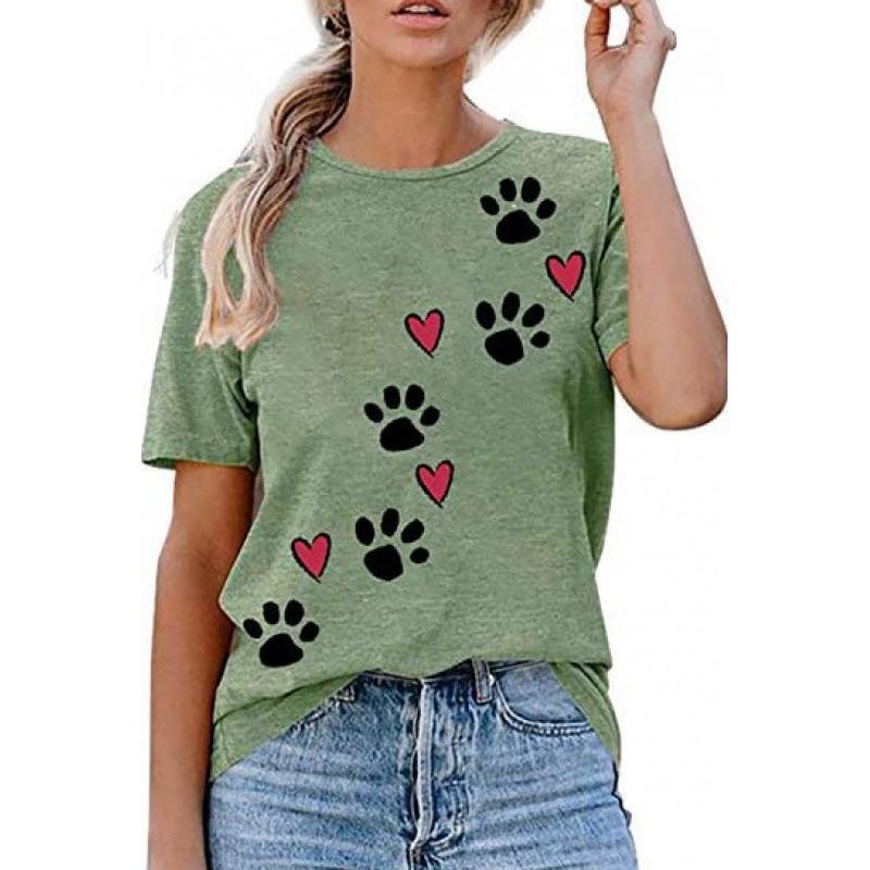 Summer Round Neck 3D Cat Paw Print Print Top Fashionable Casual Short Sleeved Women's T-shirts