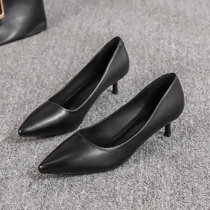 357-8 Flight attendant high heels women's new pointed toe stiletto professional single shoes work shoes dress black leather shoes